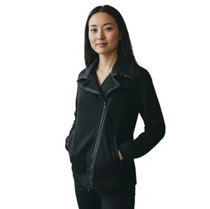 Lululemon Women's Moto Jacket Black Thick Soft Fleece Loose Fit Long Length Sz 4